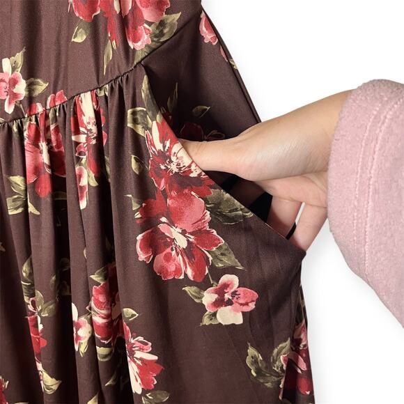 Torrid Mini Studio Knit Sleeveless Cowl Neck Floral Dress Brown Red Pink NWT Sz0 - Picture 5 of 11